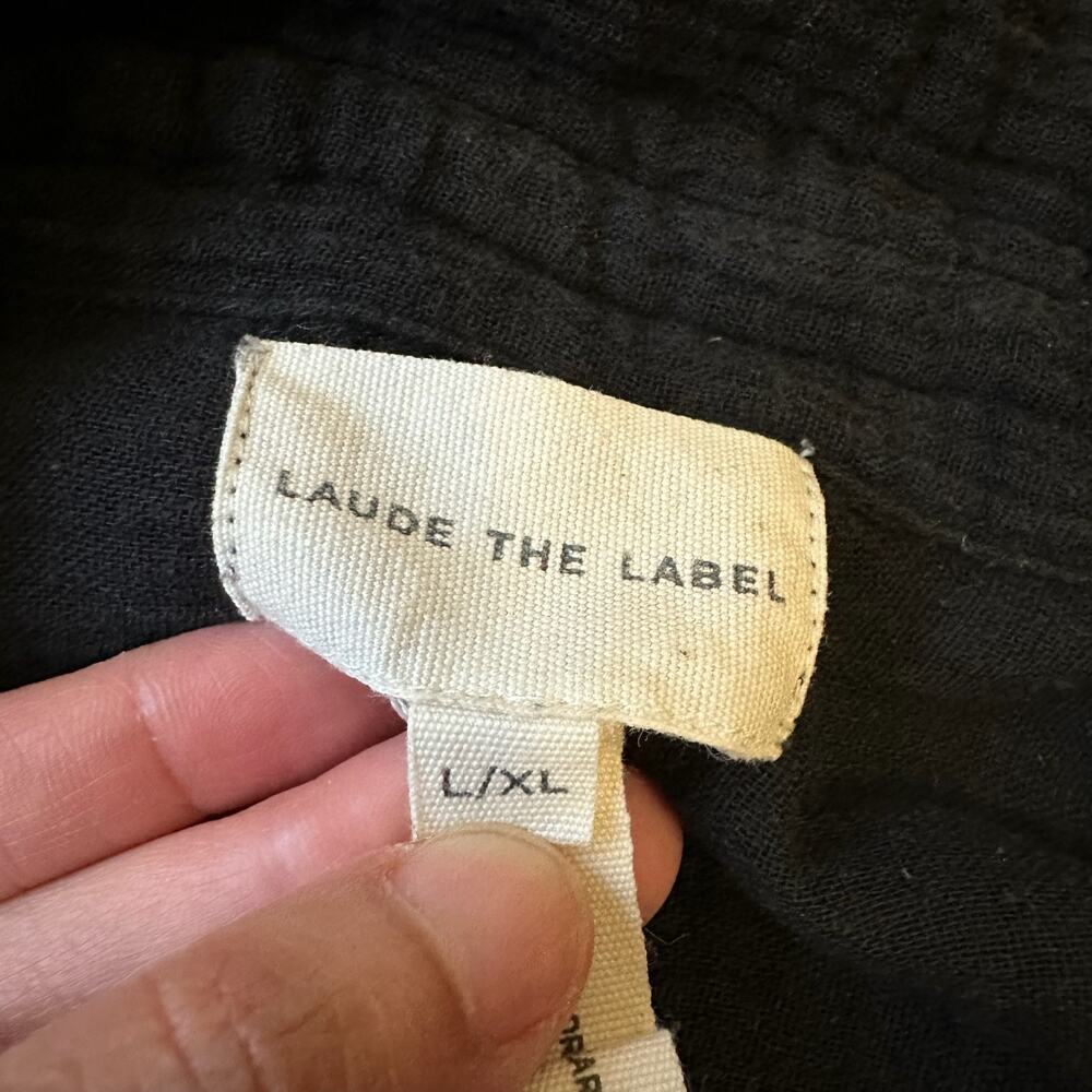 LAUDE THE LABEL Midi Dress Black Gauze Cotton Long Sleeve Seersucker - Picture 8 of 11